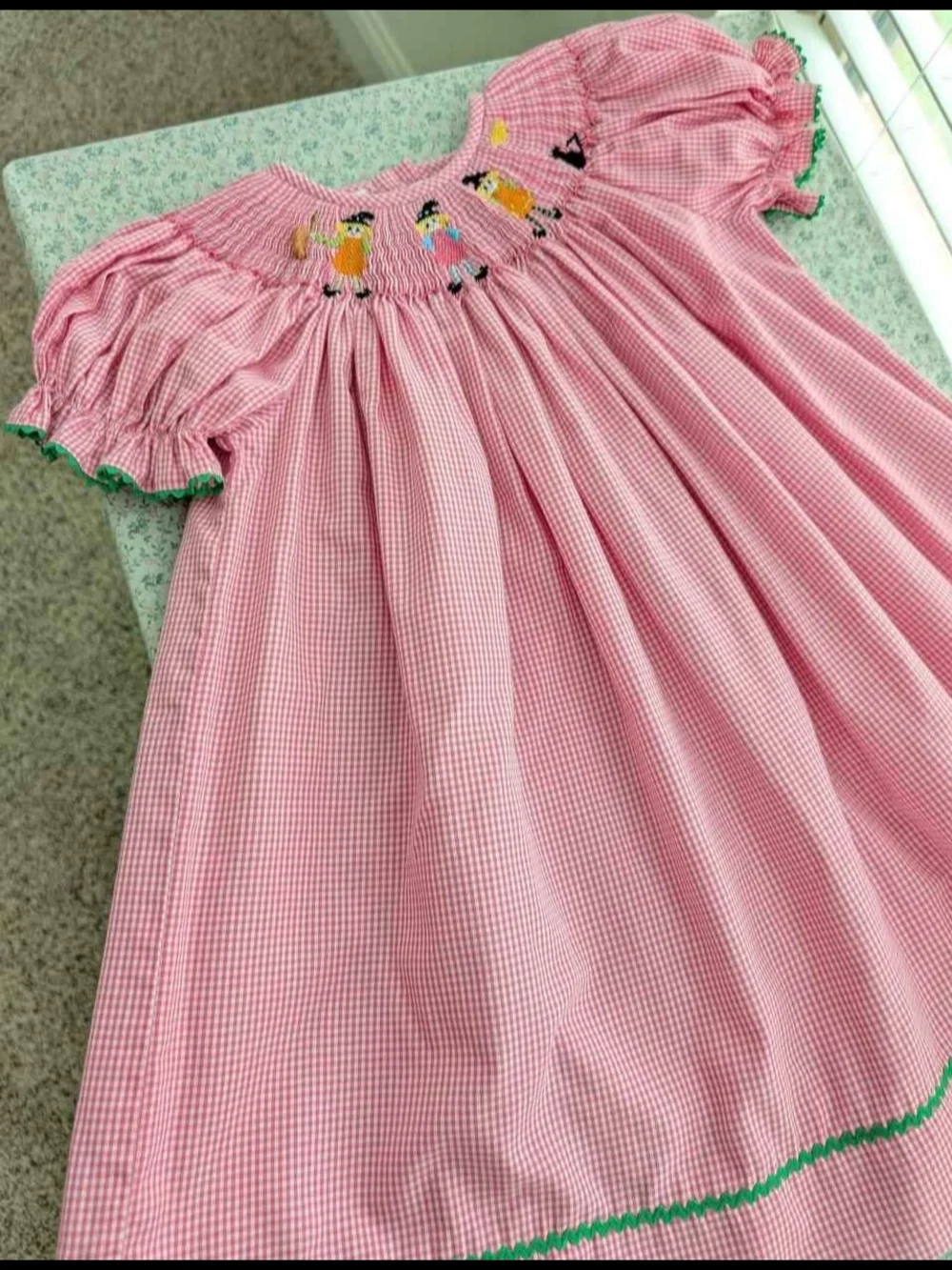 18 Mos Smocked Halloween Witches Pink Gingham Bishop Dress